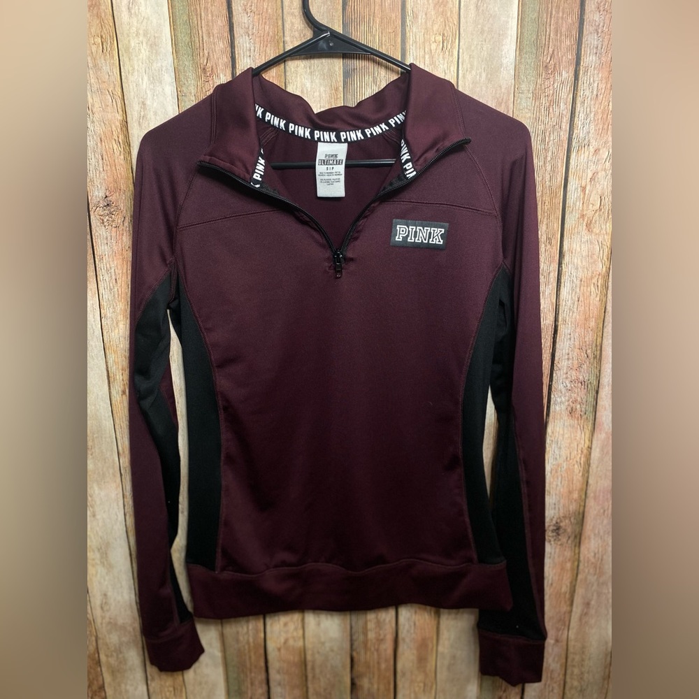 PINK Victoria's Secret Ultimate Quarter Zip Pullover Maroon Sweatshirt Size S